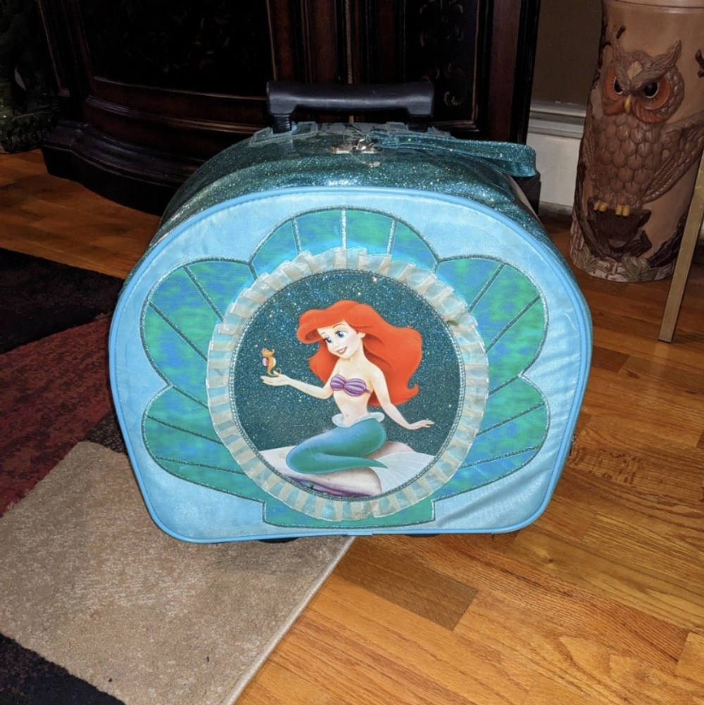 Vintage Disney The Little Mermaid Kids Luggage Suitcase Round Carrying Case